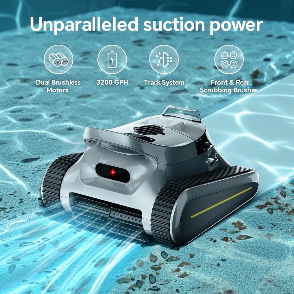 Smart Navigation PoolCleaner Wall and Waterline Cleaning Vacuum APP Control Grau