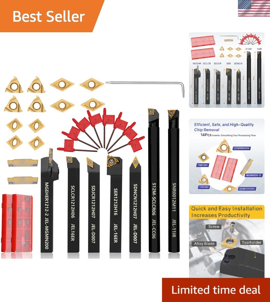 Versatile 21-Pc Indexable Lathe Tool Kit with Shock-Proof Holders & Inserts