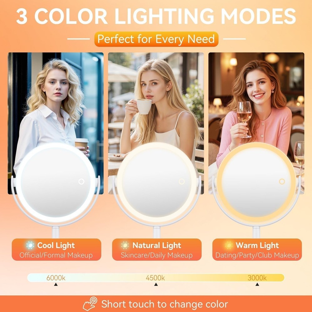 Makeup Mirror with Lights, Double Sided 30X/1X Magnifying Mirror with Light