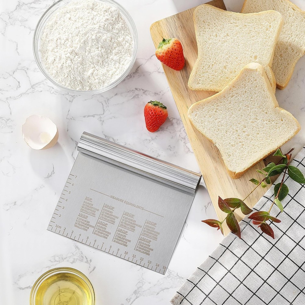 Boorika Bench Scraper Kitchen Tool, Dough Cutter and L, Silver, White Green