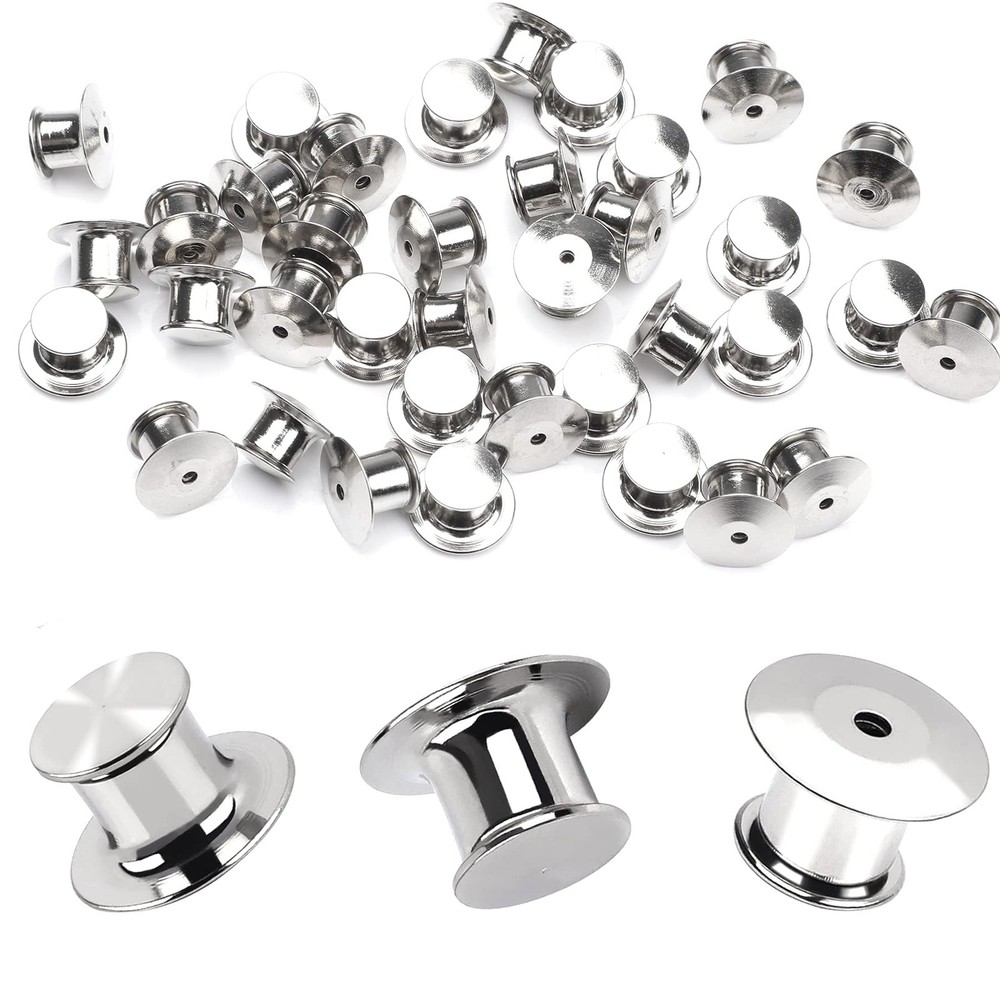 10 Pieces Metal Pin Backs Locking Keepers Clasp Silver