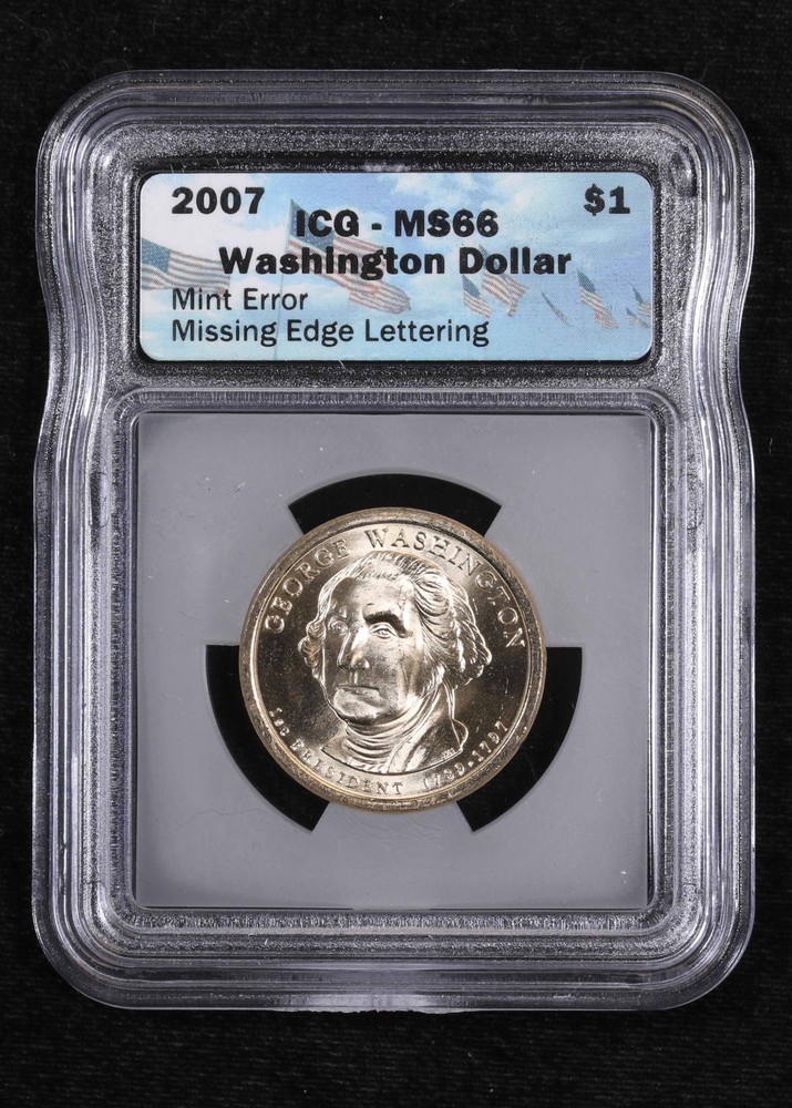 2007 ICG MS66 Mint Error Missing Edge Lettering GW Dollar