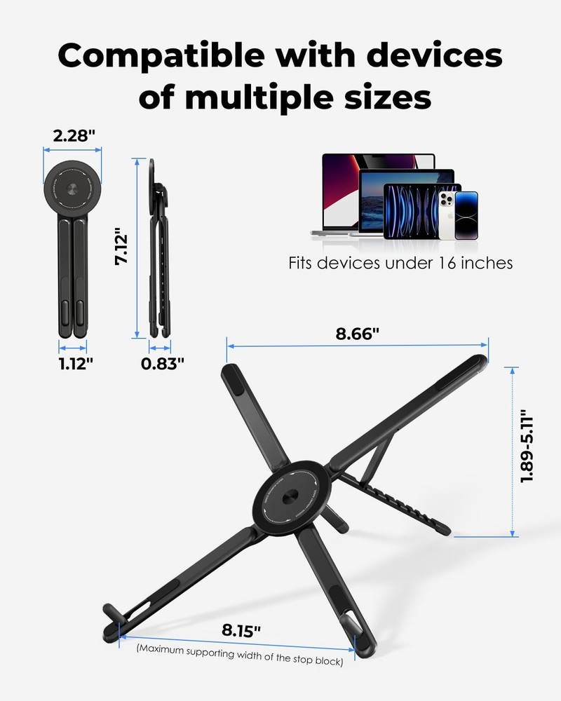 Viozon Portable Laptop Stand for Desk, Foldable Adjustable Computer Black