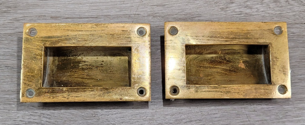 Vintage 4" Sliding Pocket Door Recessed Pulls Solid Brass Heavy Duty Pair