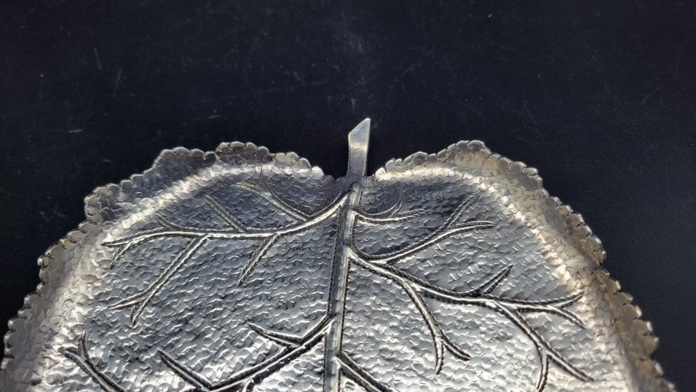 Vintage Signed Handmade Sterling Silver Leaf Shaped Tray, 125 grams