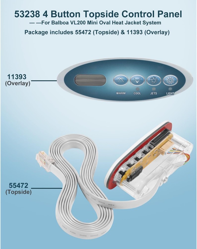 53238 4 Button Topside Control Panel for Balboa Mini Oval Heat Jacket 7' Cord