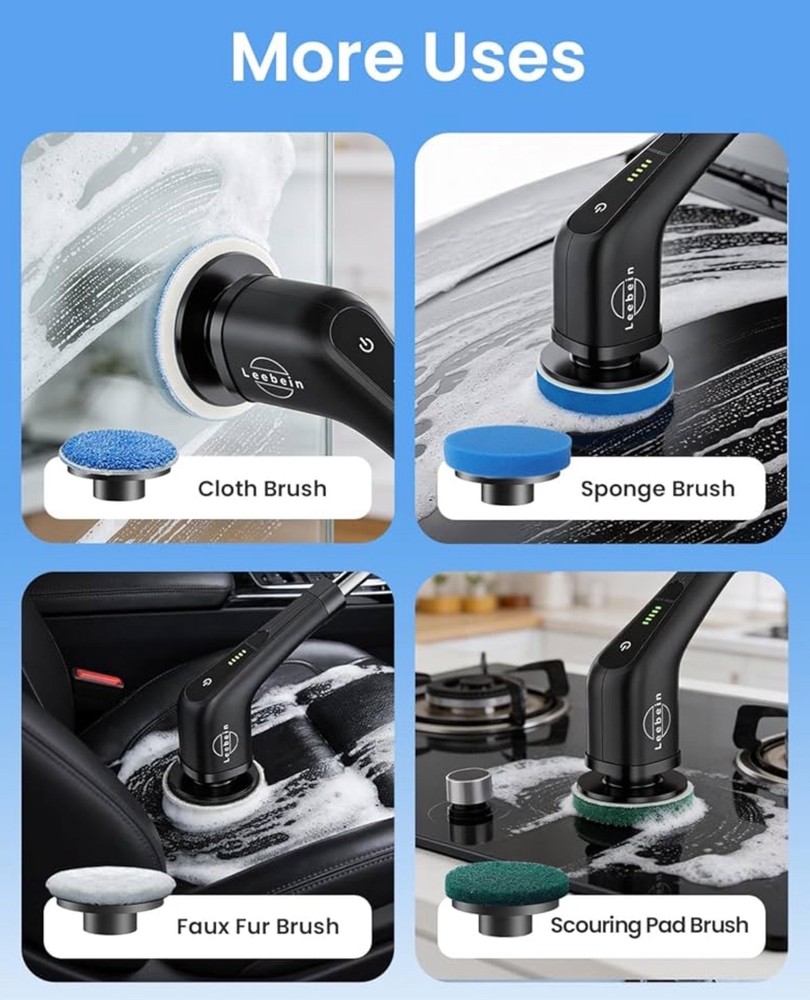 Cordless Bathroom Cleaner Brush With 8 Replaceable Heads