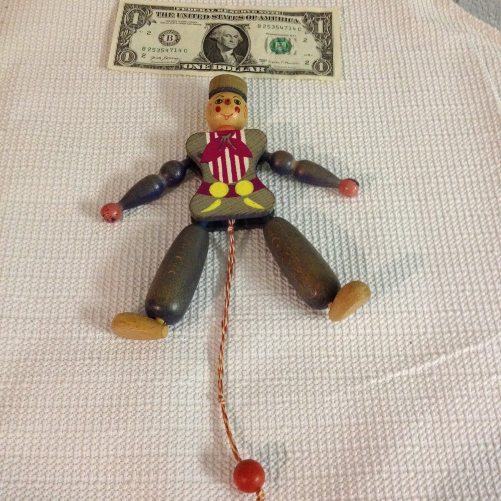 Vintage Austria M G Schnitzer Wooden Pull String Puppet Harlequin Ornament