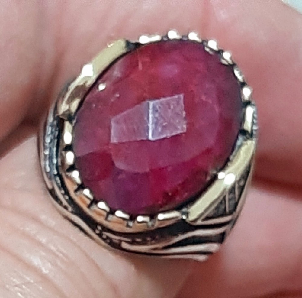 Mens 925 Ruby Turquoise Solitaire Silver Ring Man Sterling $