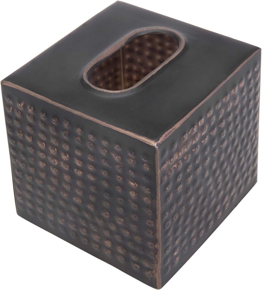 Tissue Holder with Open Bottom, Brushed Bronze Hammered Metal Tissue Box Cover