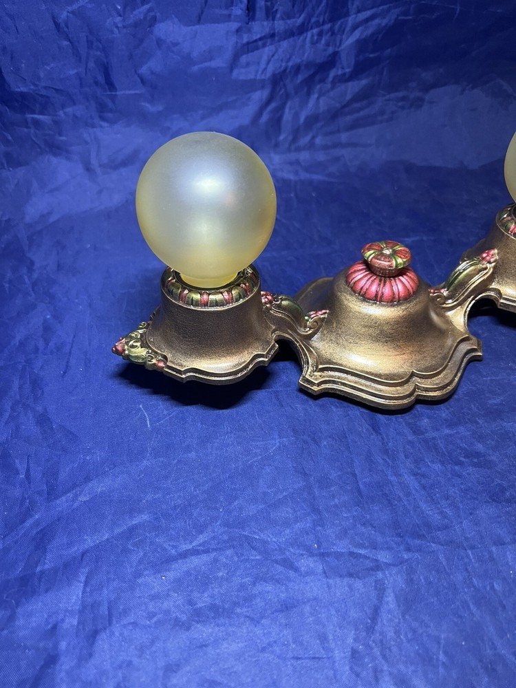 Pair Two Socket Antique Flush Fixtures Nice Finish Rewired 31J