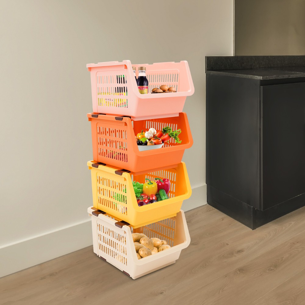 4 PCS Stacking Storage Baskets, Stackable Organizer Baskets,?Storage Bins