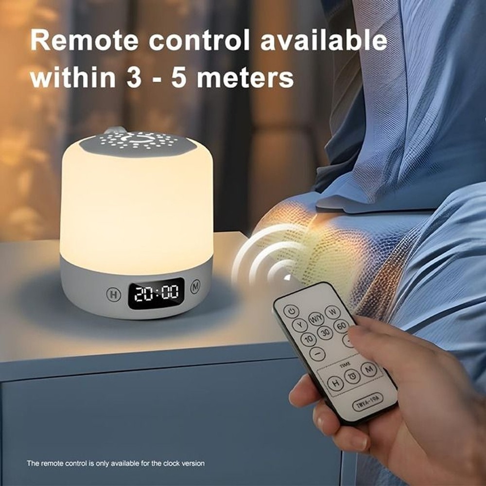Night Light with Clock for Kids, Remote Control Dimmable Bedside Lamp