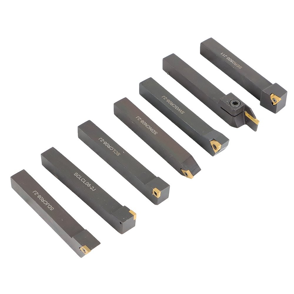 7Pcs Carbide Indexable Turning Tool 1/2" Lathe Tool Bit Thread Insert+Holder Kit