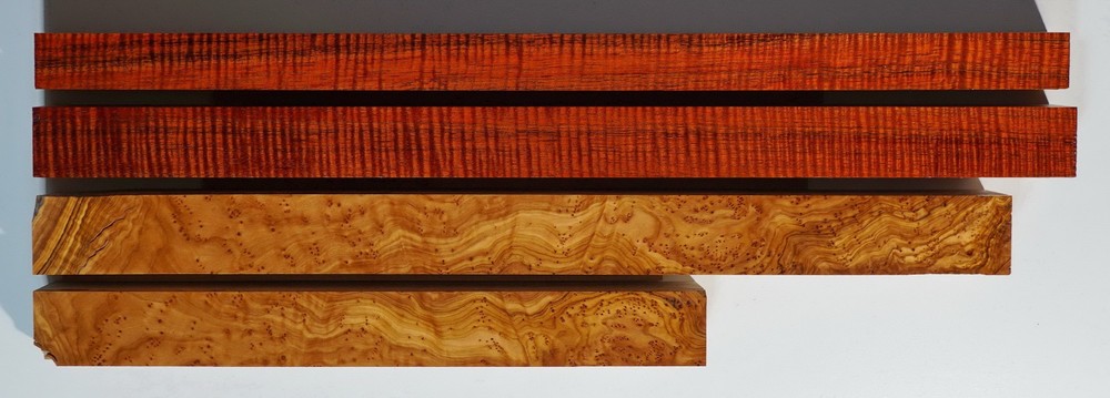 Premium Stabilized Fiddleback Koa and Olive Burl Turning Squares KCOB1 1 thru 4