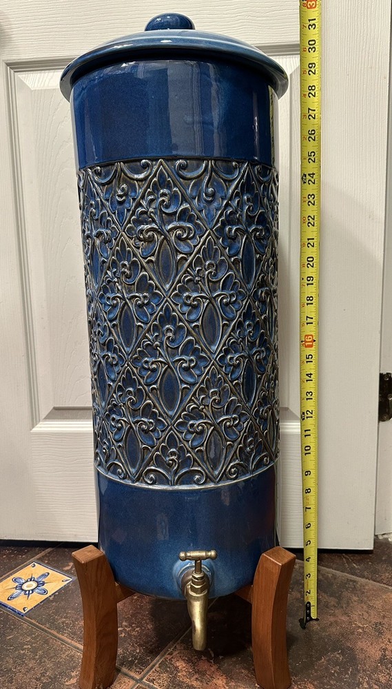 ***CERAMIC GLAZED WATER DISPENSER, 30” TALL W/ STAND - 1 OF A KIND***