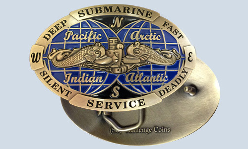 Submarine Dolphin Insignia Belt Buckle Deep Fast Silent Deadly DFSD Brass NEW
