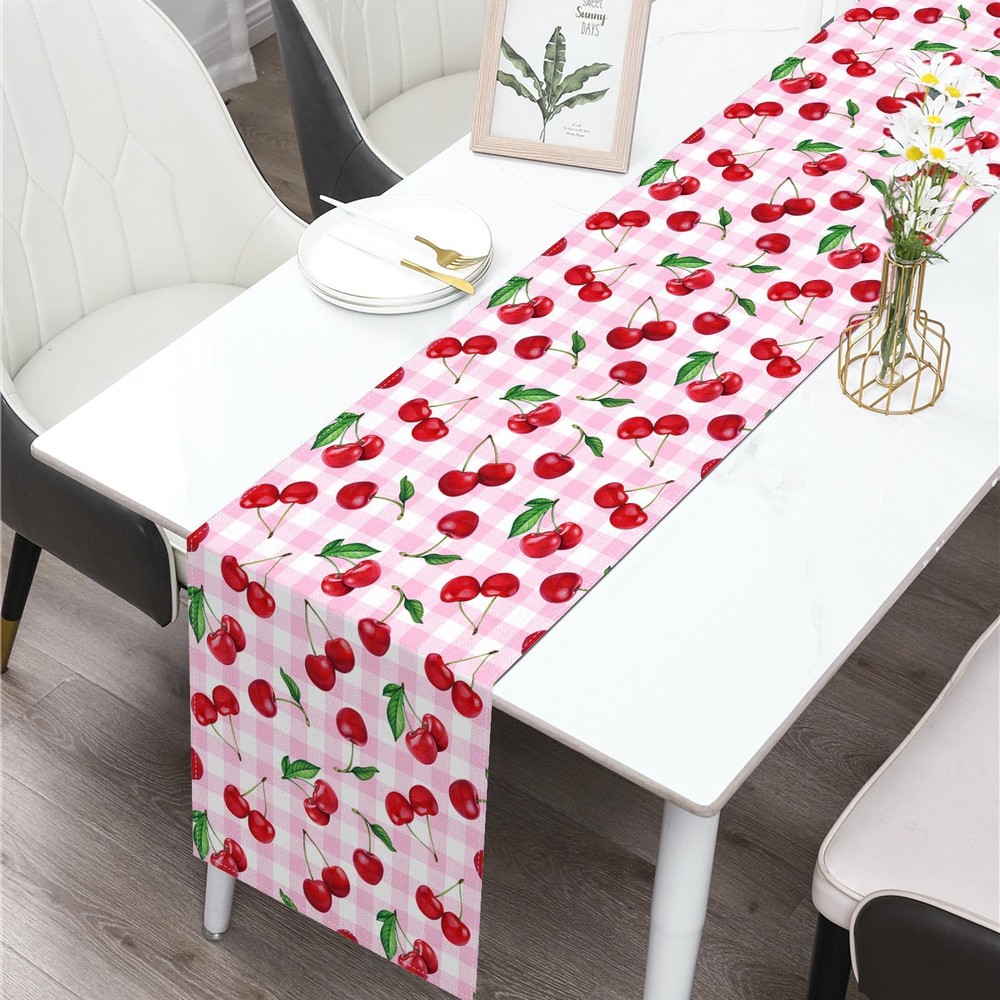 Cherry Table Runner Spring Summer Fruit Party Decorations Dining Room Home Ki...