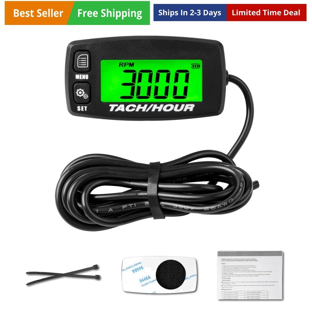 Self Powered Digital Tachometer Hour Meter,Inductive Maintenance Waterproof B...