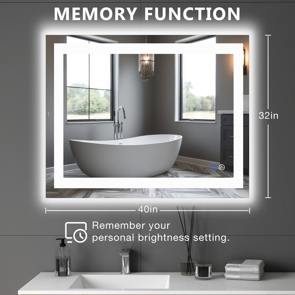 LED Light Bathroom Wall Vanity Mirror with Anti-Fog Dimmable Rectangle Mirrors