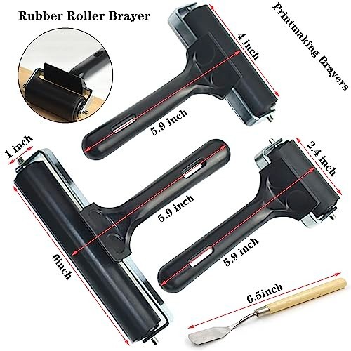 Soft Rubber Brayer Rollers for Crafting & Printmaking - 4 Pack (2.4", 4", 6") +