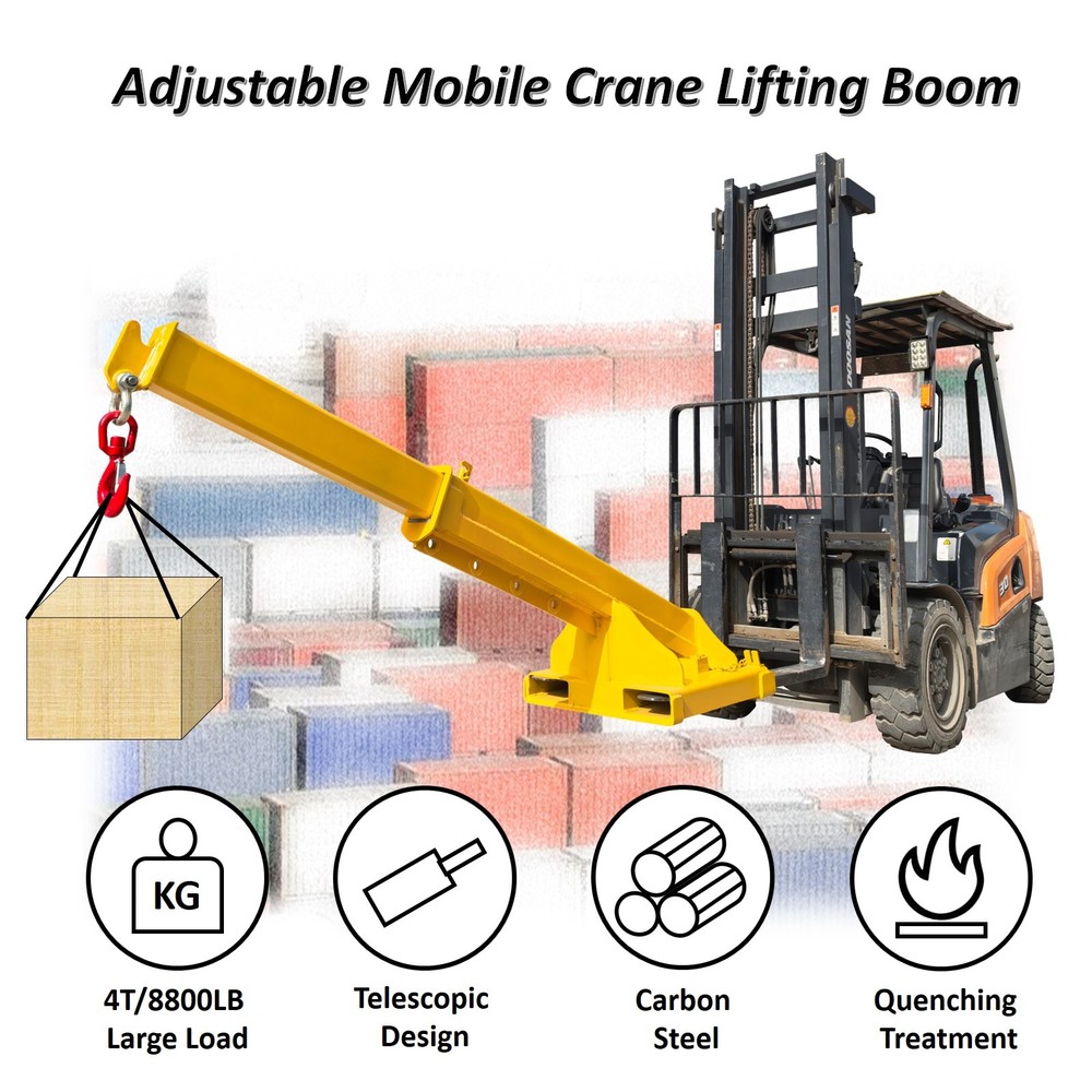 4T Adjustable Mobile Forklift Lifting Boom Telescopic Crane Lifting Attachment