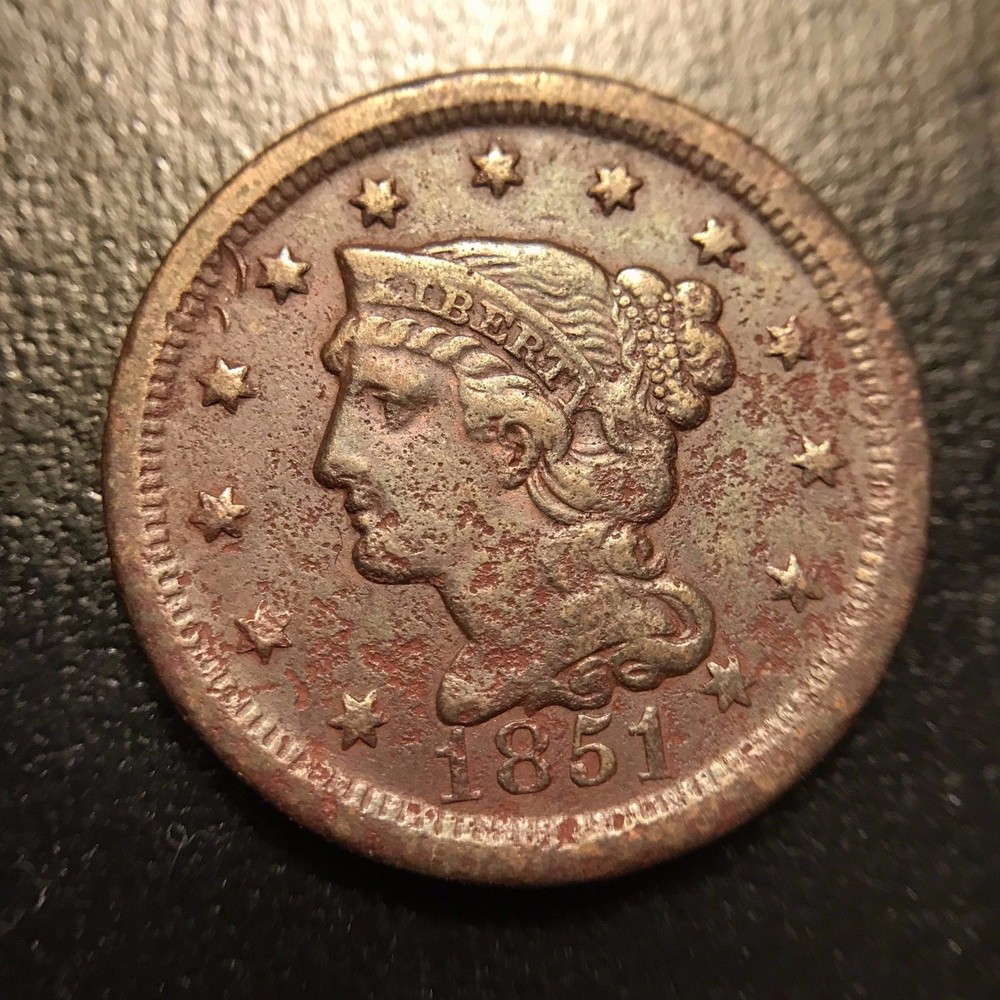 1851 Large Cent Extra Fine XF EF 1c Copper Type