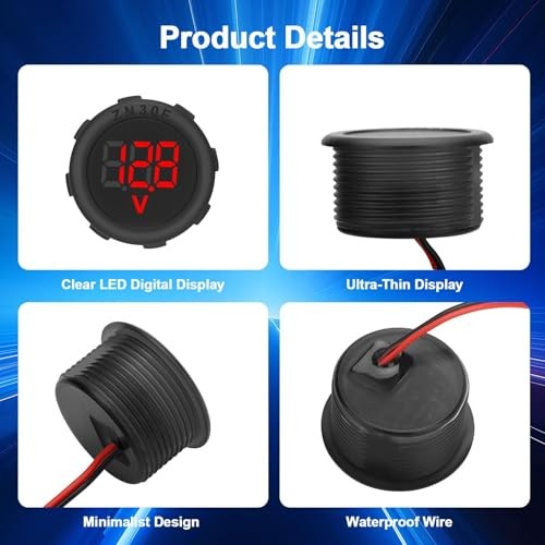 2PCS DC 4V-100V Voltage Meter, Digital Waterproof Voltmeter with Threaded Red