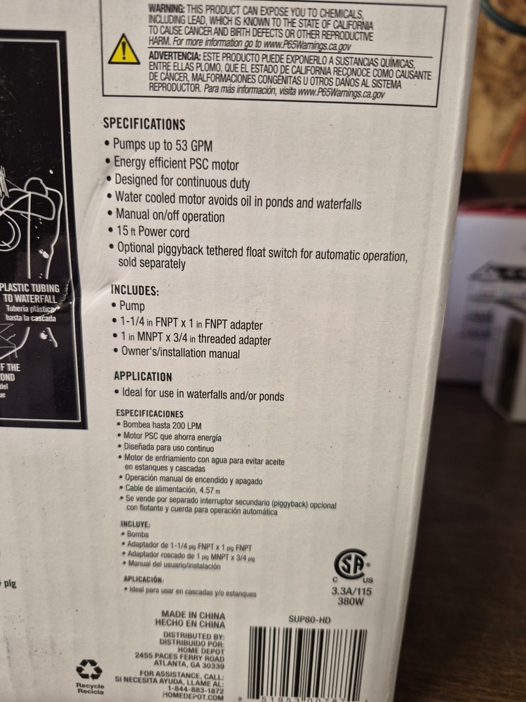 Everbilt 1/2 HP Submersible Waterfall and Utility Pump