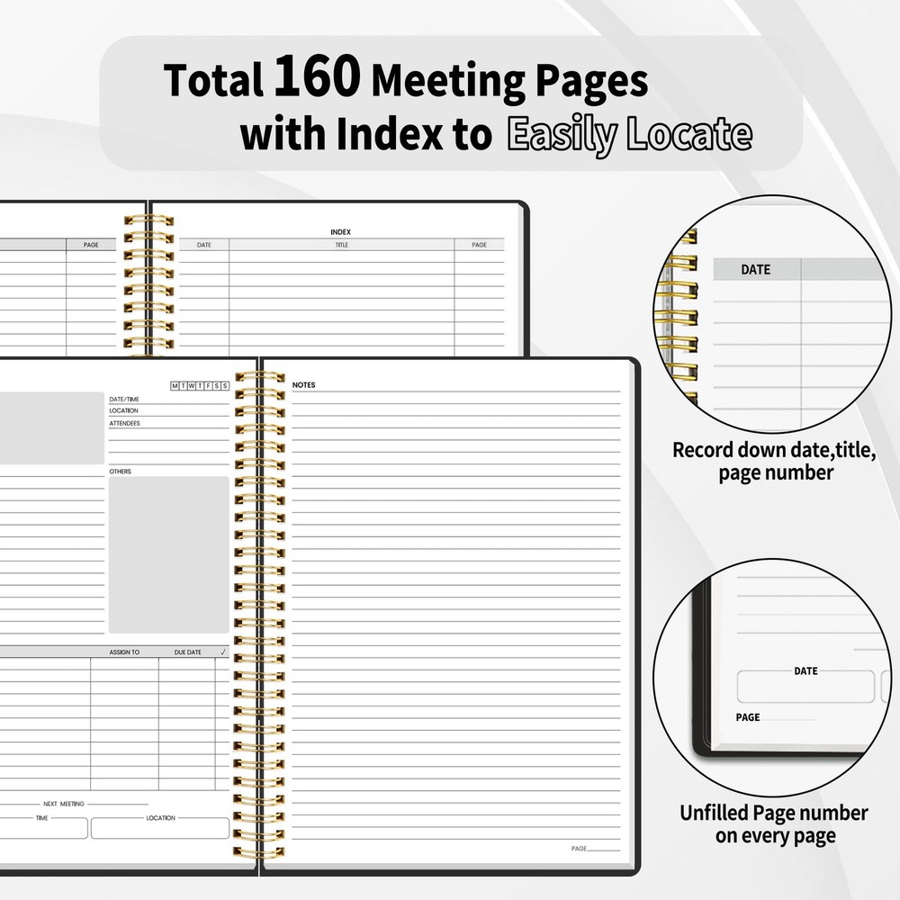 SUNEE Half Meeting Half Note - 7.5"x10" Professional Notebooks for Work - 160 Pa