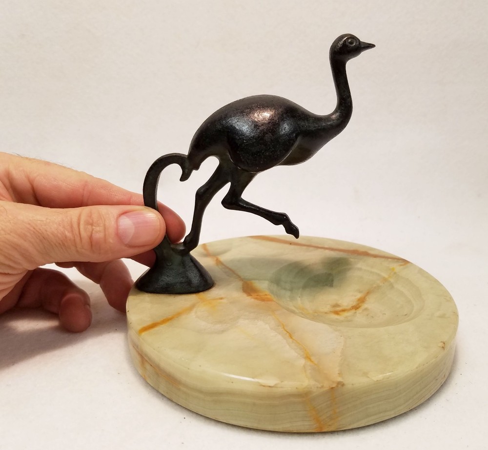 Antique Austrian Bronze Ostrich Mounted on Onyx for Desk