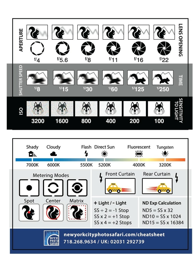 DSLR/mirrorless Photography "Cheat Sheet" Credit Card Size Reference Card