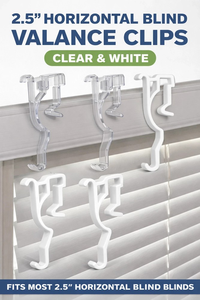 2.5" Blind Valance Clips – Snap-In Replacement Retainers – Clear or White