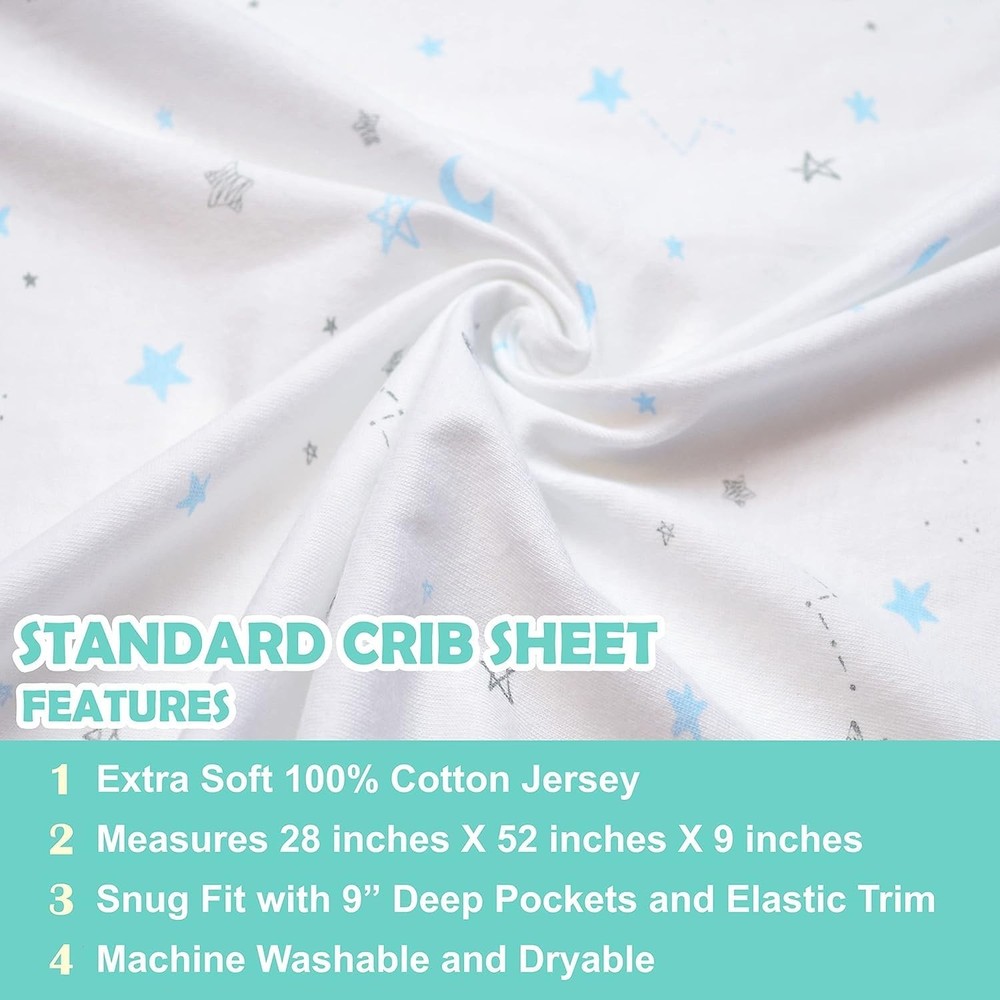 3-Pack Cotton Crib Sheets, Blue Star/Zigzag