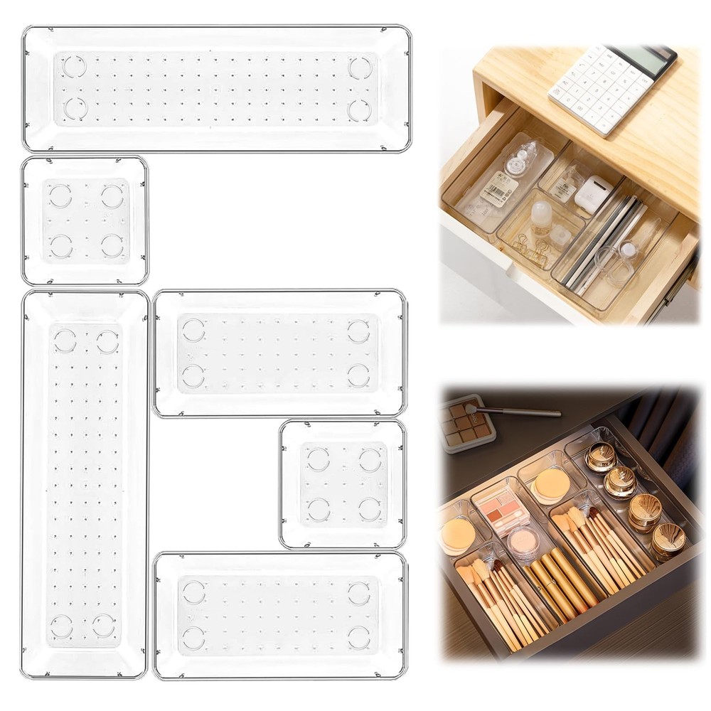 6 Pack Clear Drawer Organizer Set,Versatile Bathroom and Vanity Organizer Tra...