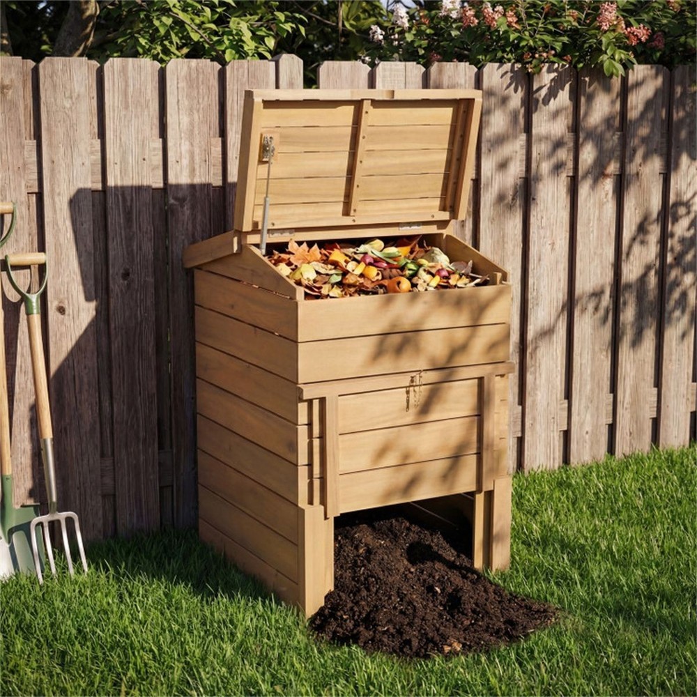 33' Tall Solid Wood Composter with Easy Top & Bottom Access, Decorative Compost