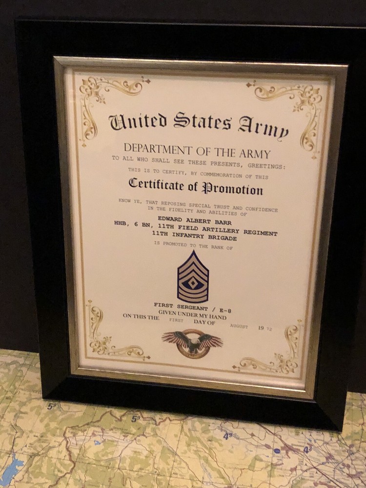 FIRST SERGEANT / 1SG (E-8) U.S. Army ~ Commemorative Promotion Certificate
