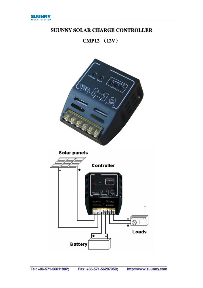 Solar Regulator - 10 Amp - 12 Volt - Solar Controller - Suunny CMP12