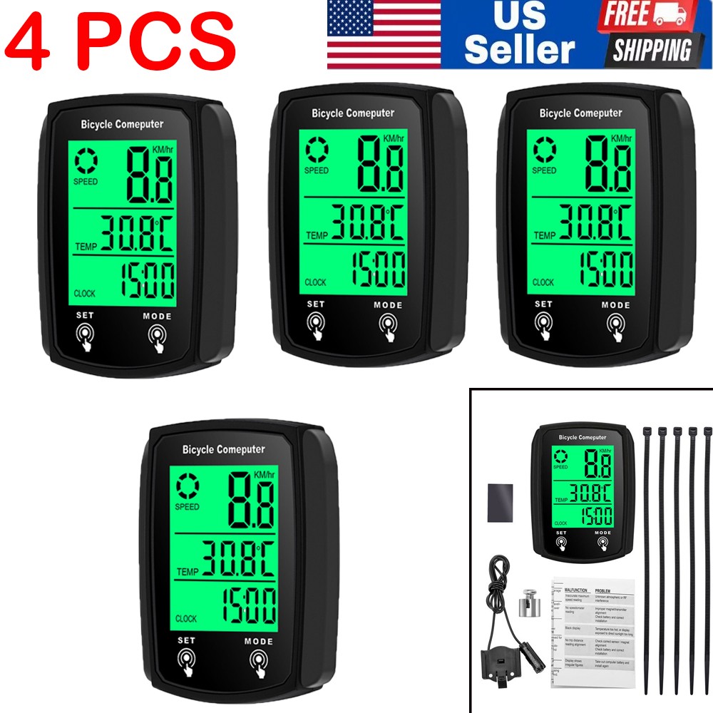 4PACK Bicycle Speedometer Digital Odometer Bike Computer Waterproof Touch Screen