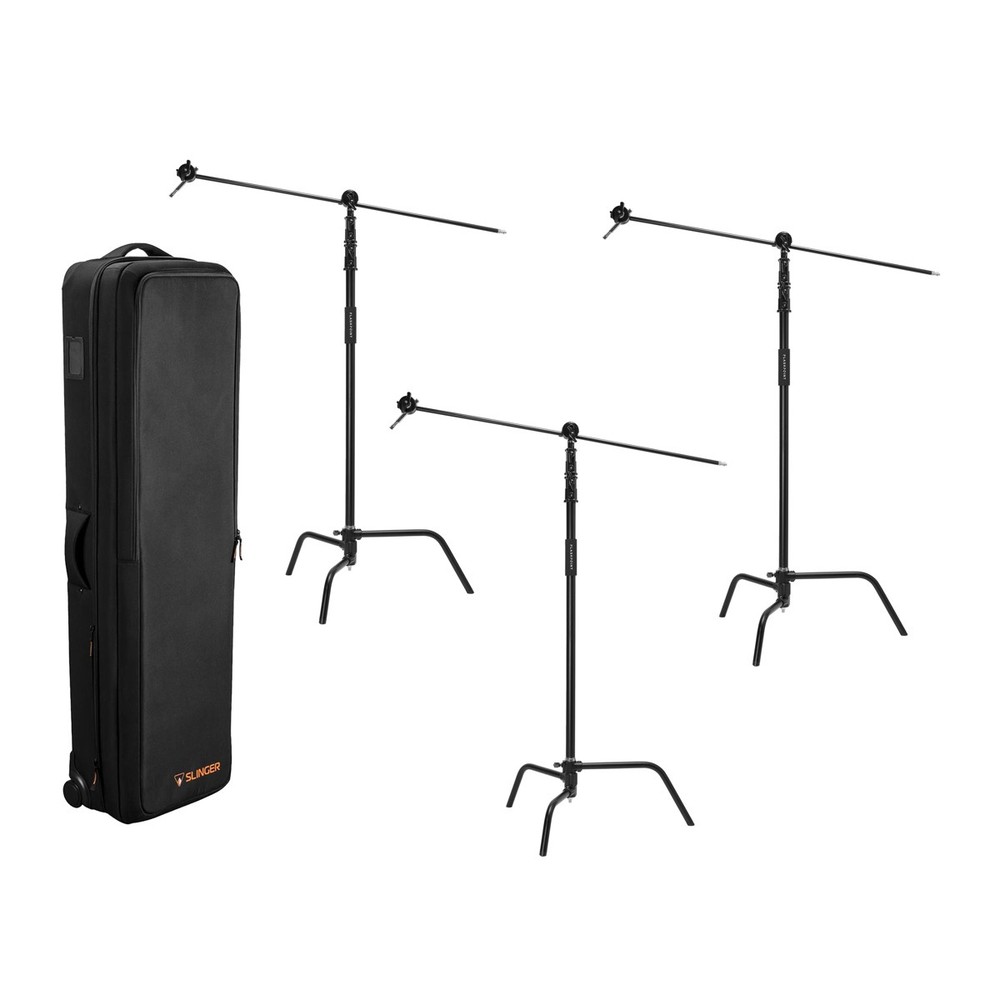 Flashpoint 10' Century Light C-Stand, Black, 3-Pack, Bundle with Slinger L6 BigB