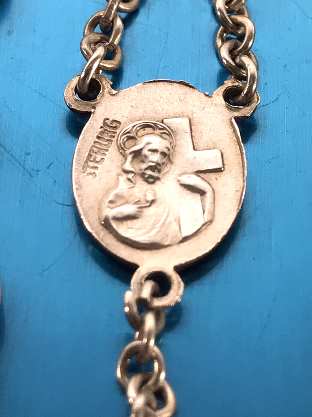 ANTIQUE ALL SOLID STERLING SILVER ROSARY by GOLDI KAPLAN - 23gm 20.5" - SWEDEN