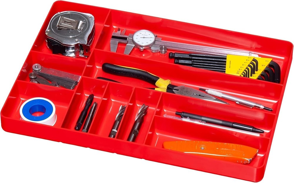 10 Compartment Drawer Organizer for Tools and Parts - Stackable Tray Design