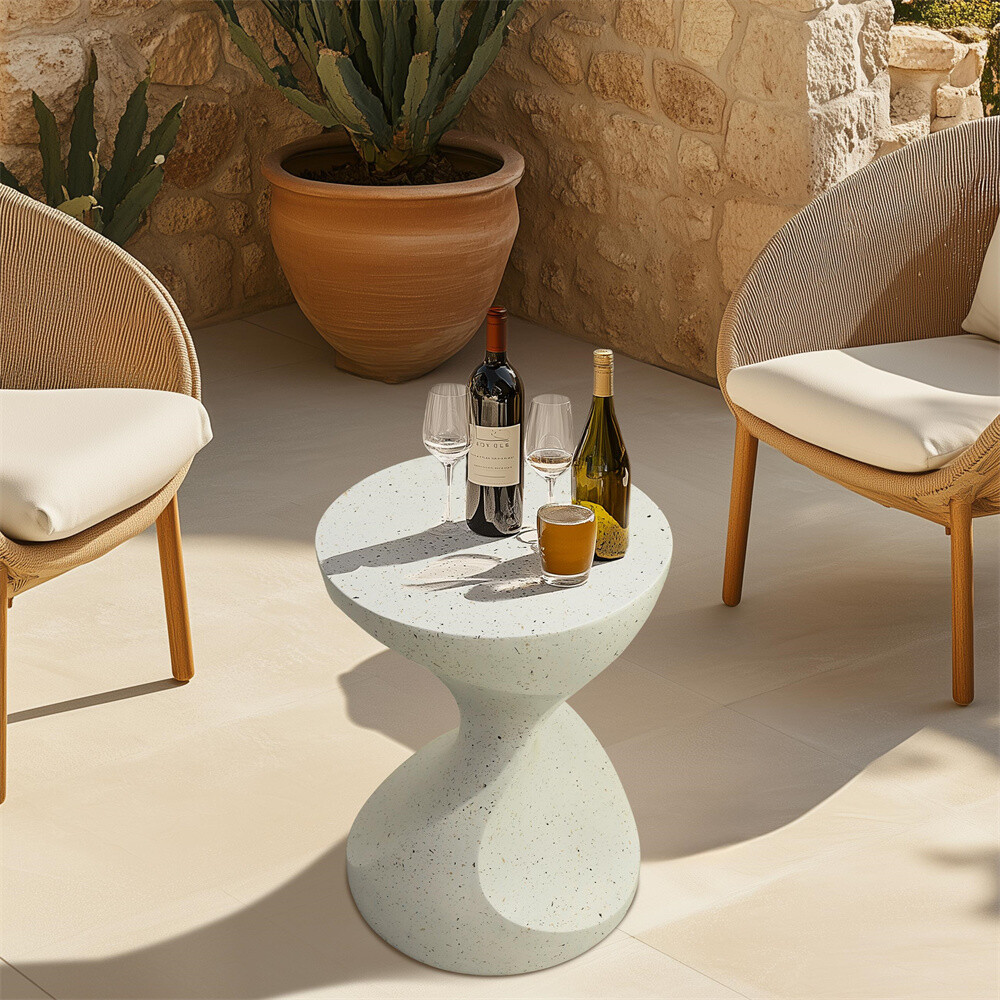 Outdoor Modern Lightweight Concrete Accent Table Side Table Gardens Stool White