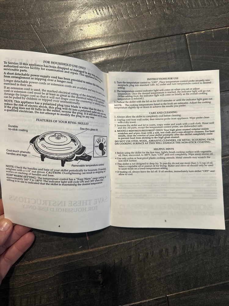 Rival Skillet 10” And 12” Manual Only