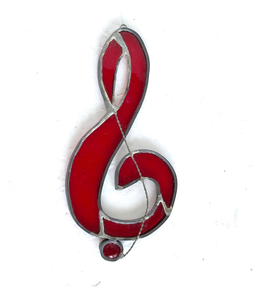 Vintage Stained Glass Suncatcher Treble Clef Red
