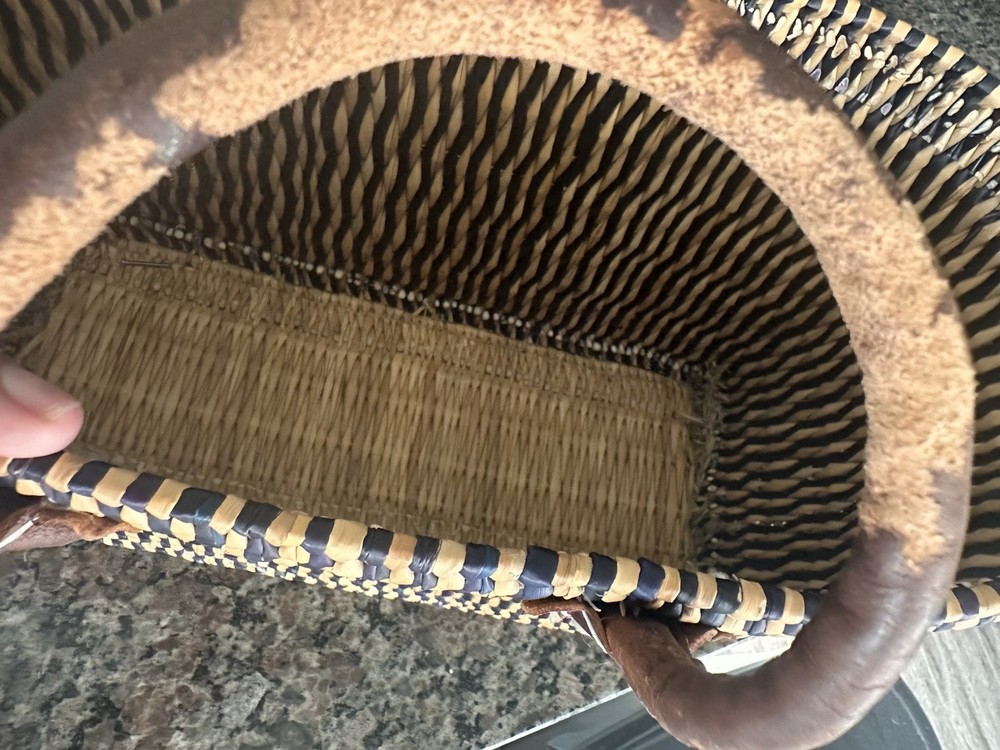 Woven Handcrafted Tote Basket with Leather Handles