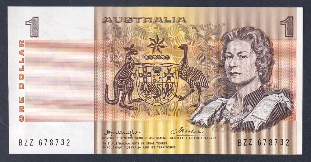 Australia R-76a.. (1976) One Dollar - Knight/Wheeler. Centre Thread..  UNC