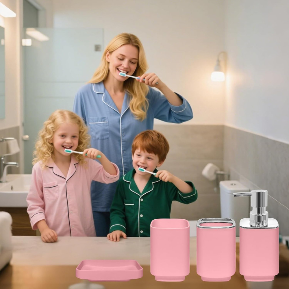 4 Piece Bathroom Accessory Sets, Light Pink Bathroom Accessories Sets Include To