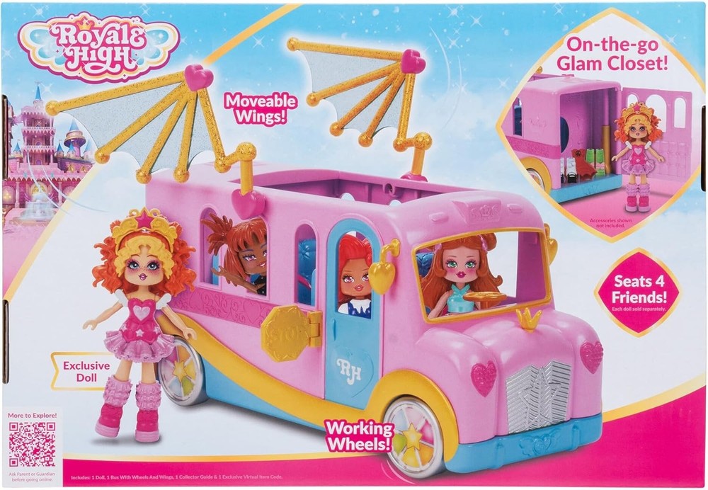 ROYALE HIGH - SCHOOL BUS & GLAM CLOSET +VIRTUAL GAME CODE *NEW* MINOR BOX DAMAGE