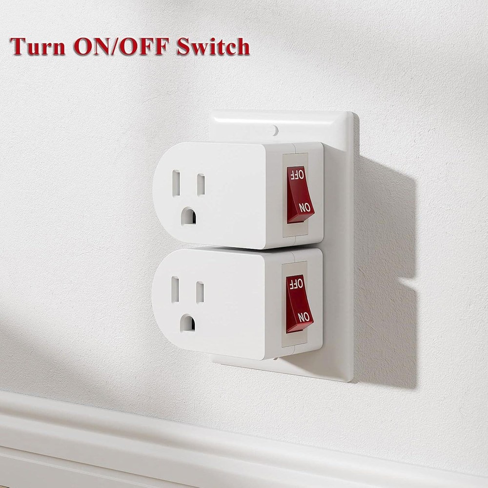 2 Pack Grounded Wall Tap Adapter with On/Off Switch - Compact Design